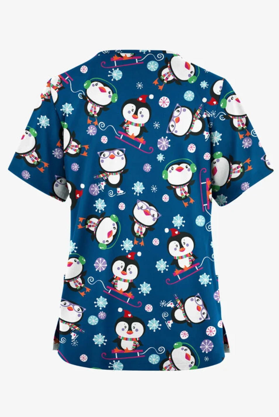 Jólastakkur blár með mörgæsum og snjókornum