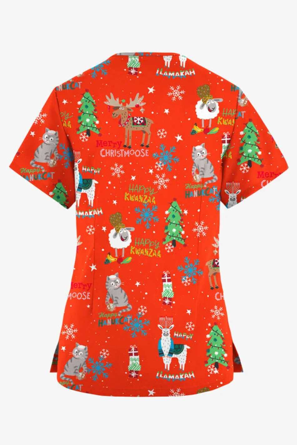 Jólastakkur rauður með dýrum og jólatrjám