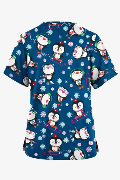 Jólastakkur blár með mörgæsum og snjókornum