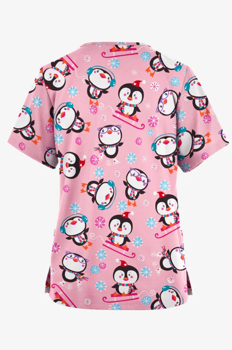 Jólastakkur bleikur með mörgæsum og snjókornum