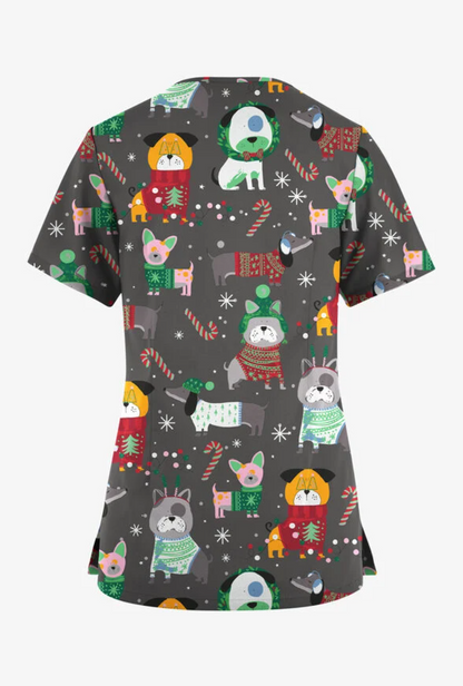 Jólastakkur grár með hundum í jólapeysum