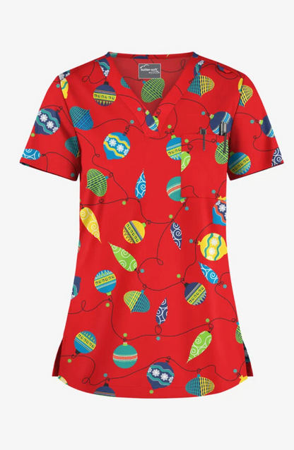 Jólastakkur rauður með jólakúlum