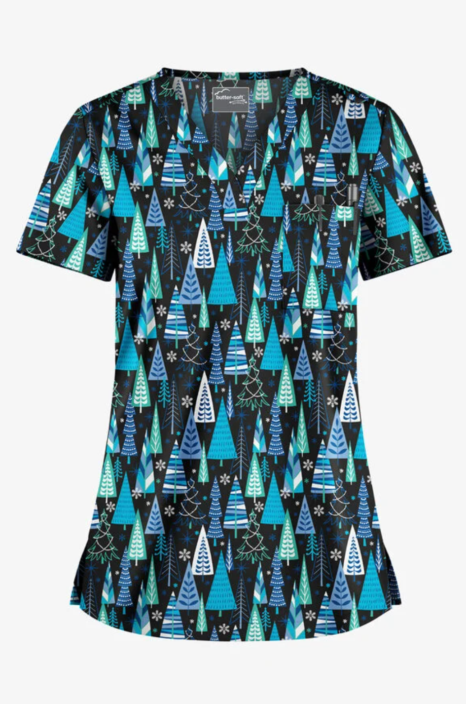 Jólastakkur blár með jólatrjám STRETCH