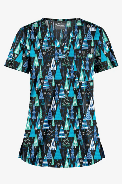 Jólastakkur blár með jólatrjám STRETCH