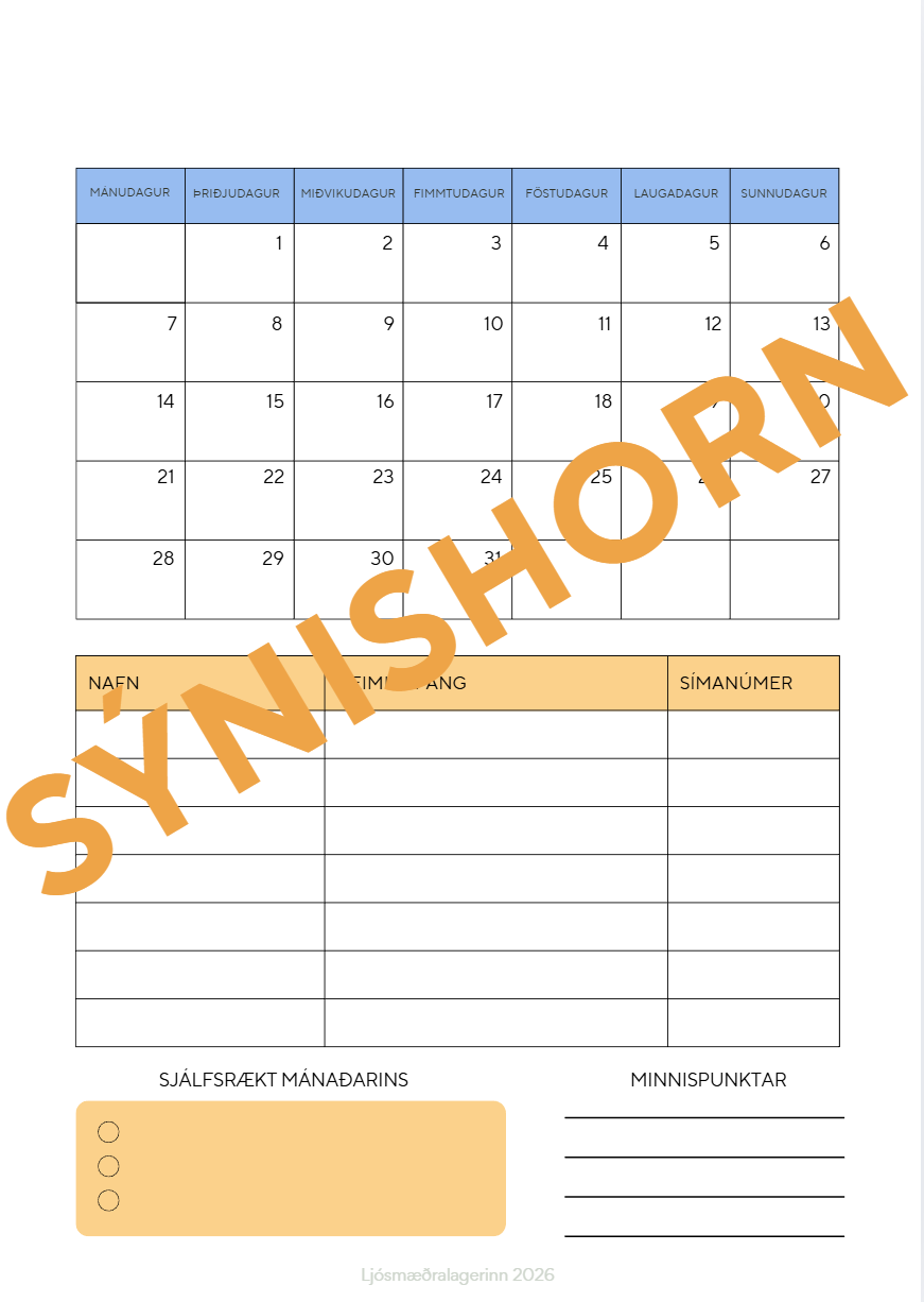 Heimaþjónusta 2026 Skipulagsbók