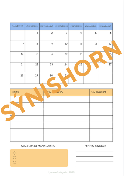Heimaþjónusta 2026 Skipulagsbók
